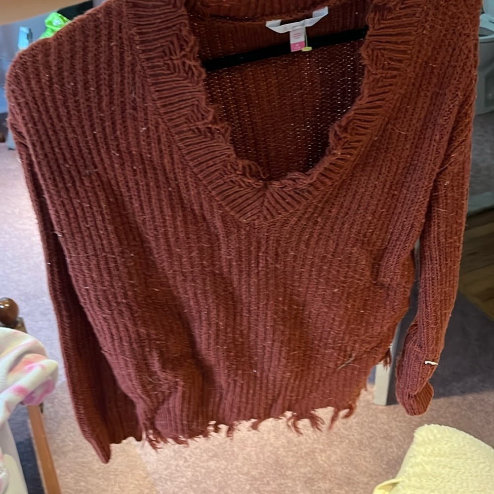 Rust colored distressed sweater